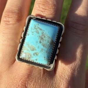 Mens Navajo Sterling Silver Blue Turquoise Ring. Size 11 Signed